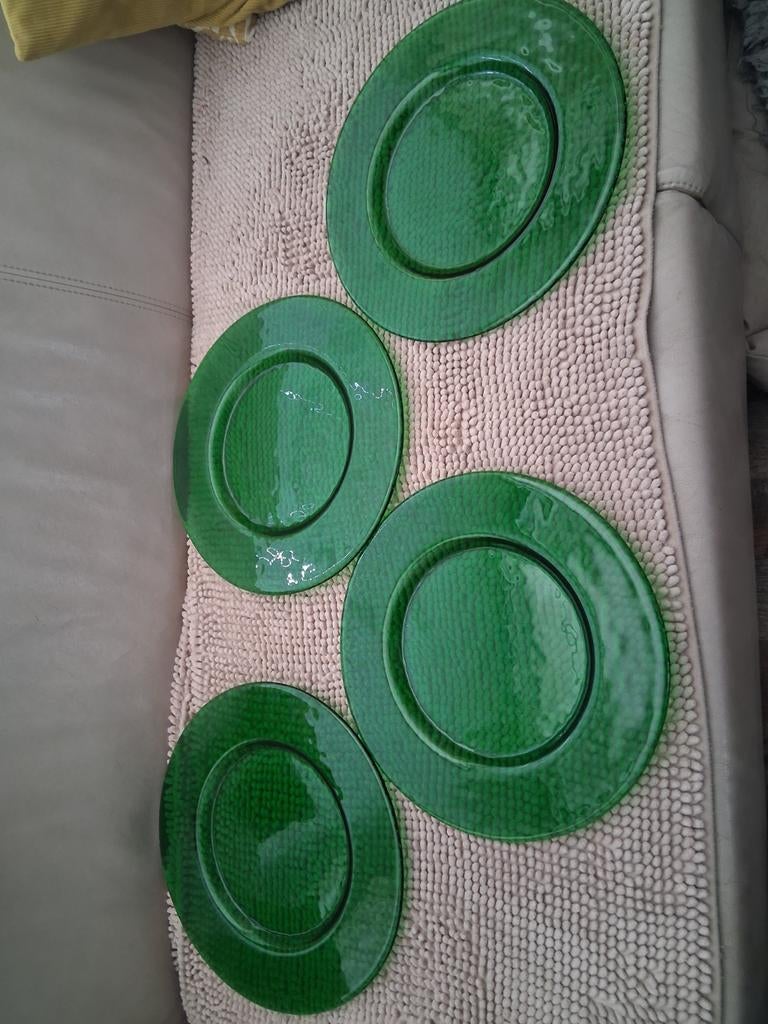 Set van 4 Groene Glazen Onderborden / Decoratieve Borden, Ophalen of Verzenden
