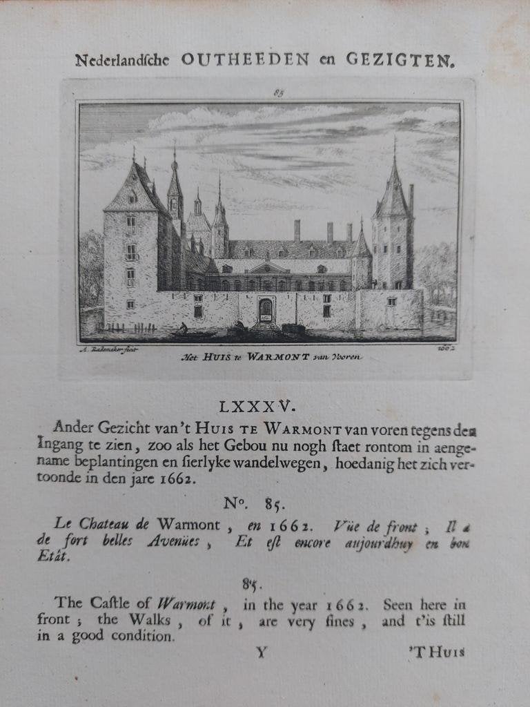 85 / Huis Warmont - Warmond Gravure A. Rademaker 1ste druk, Antiek en Kunst, Kunst | Etsen en Gravures, Ophalen of Verzenden