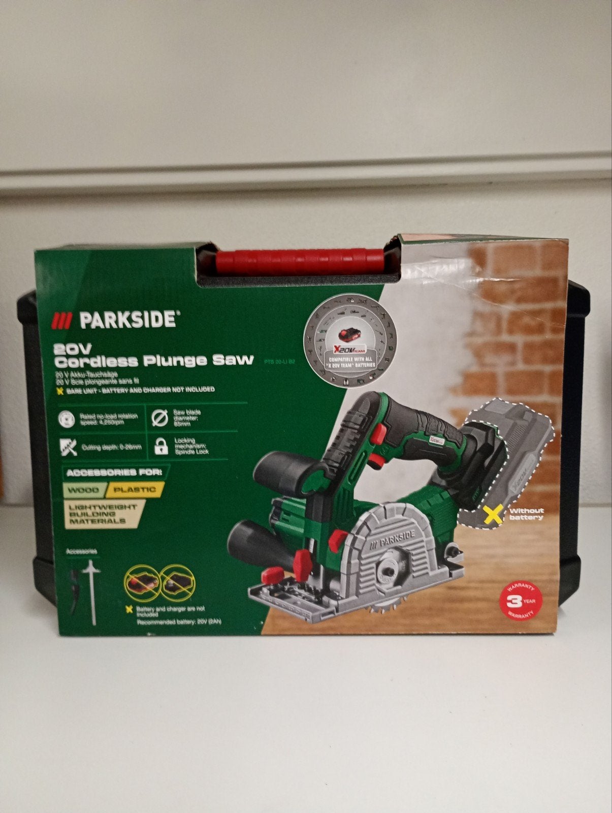Parkside 20V Accu-Invalzaag koffer - Nieuw en Ongebruikt, Invalzaag, Nieuw, Ophalen of Verzenden, 30 tot 70 mm