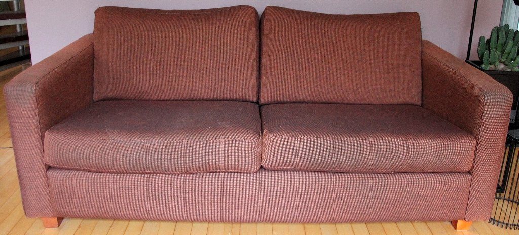 terra bruin kleurige stoffen bank, Ophalen, Gebruikt, 75 tot 100 cm, Stof
