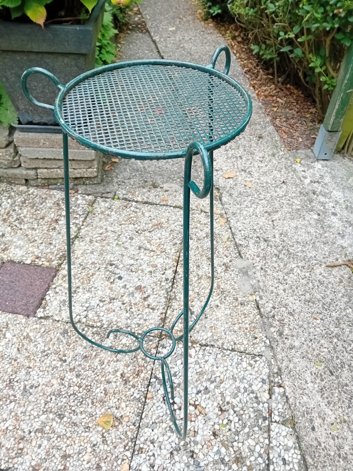 Vintage Groen Metalen Plantentafel/Bijzettafel, Ophalen of Verzenden