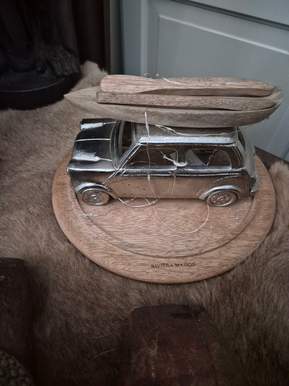Riviera Maison Mini Cooper met Surfplank Decoratie, Vintage, Ophalen of Verzenden, Zo goed als nieuw, Metaal