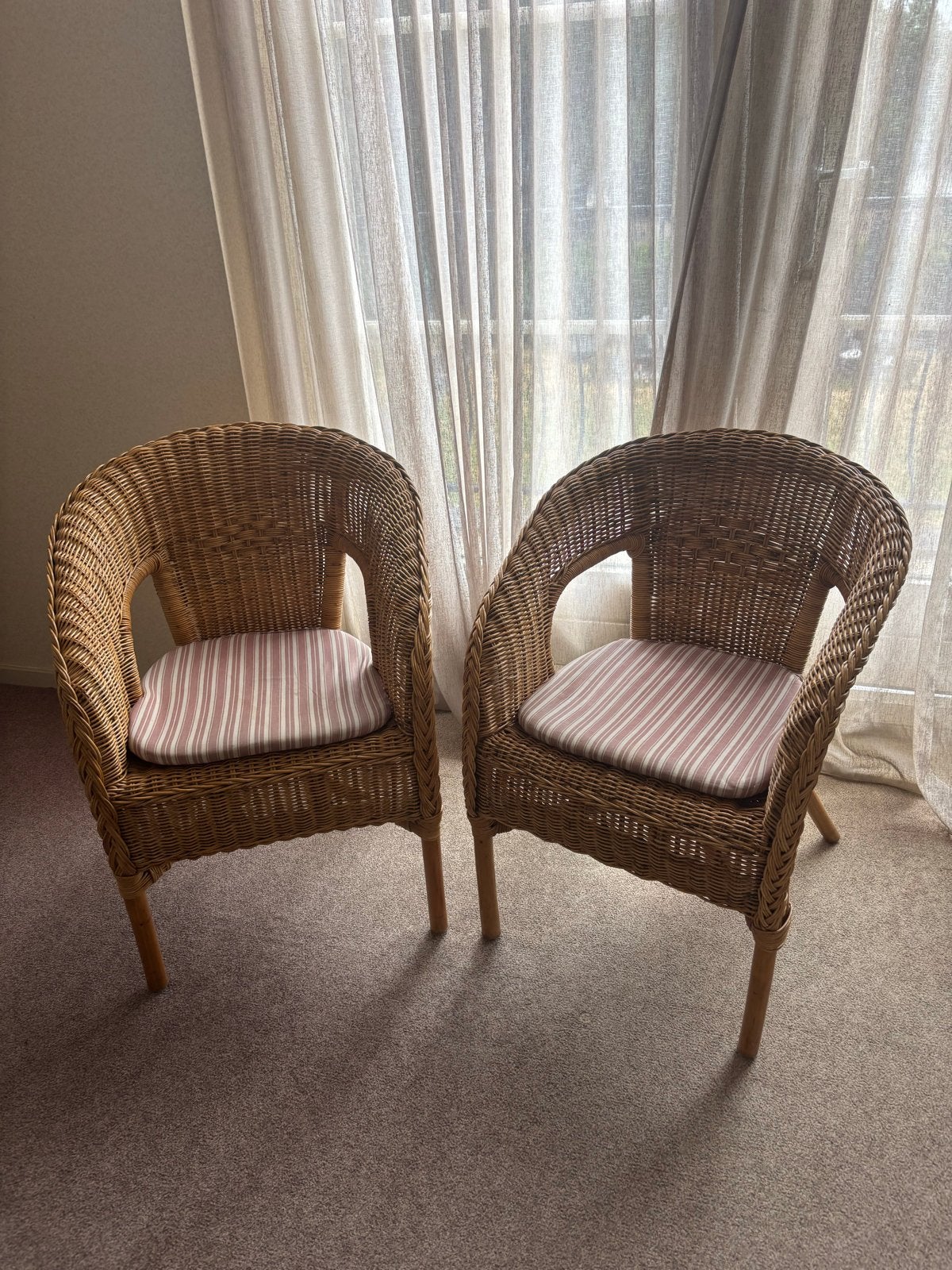 Set van 2 rotan stoelen met kussens, Ophalen, Gebruikt, Twee, Bruin