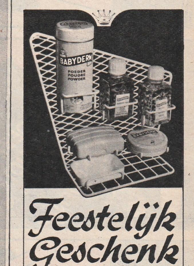 Retro reclame 1962 Babyderm Mijnhardt babyrekje poederbus, Verzamelen, Verzenden, Overige typen