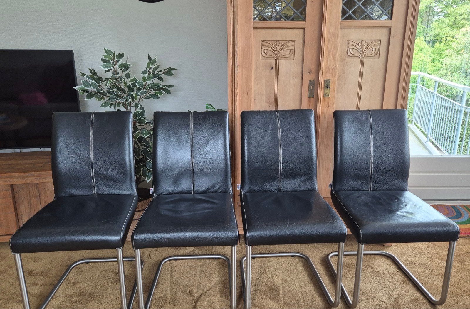 4 leren merk stoelen Movani., Ophalen of Verzenden, Bruin