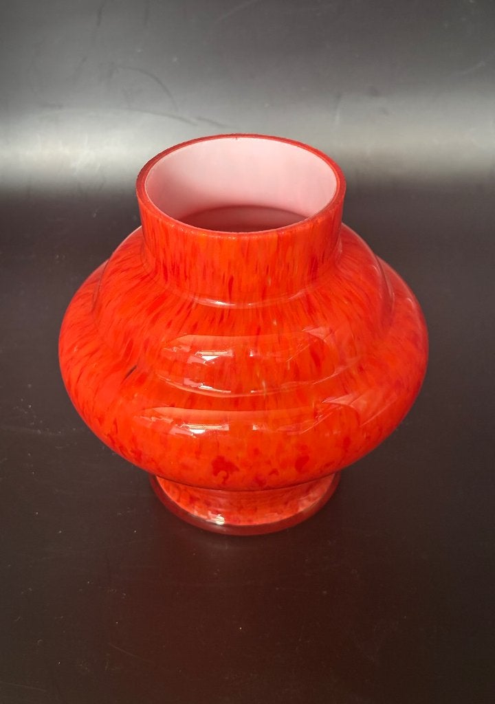 Vintage mond geblazen Murano, Italy (?) oranje vaas, Ophalen of Verzenden