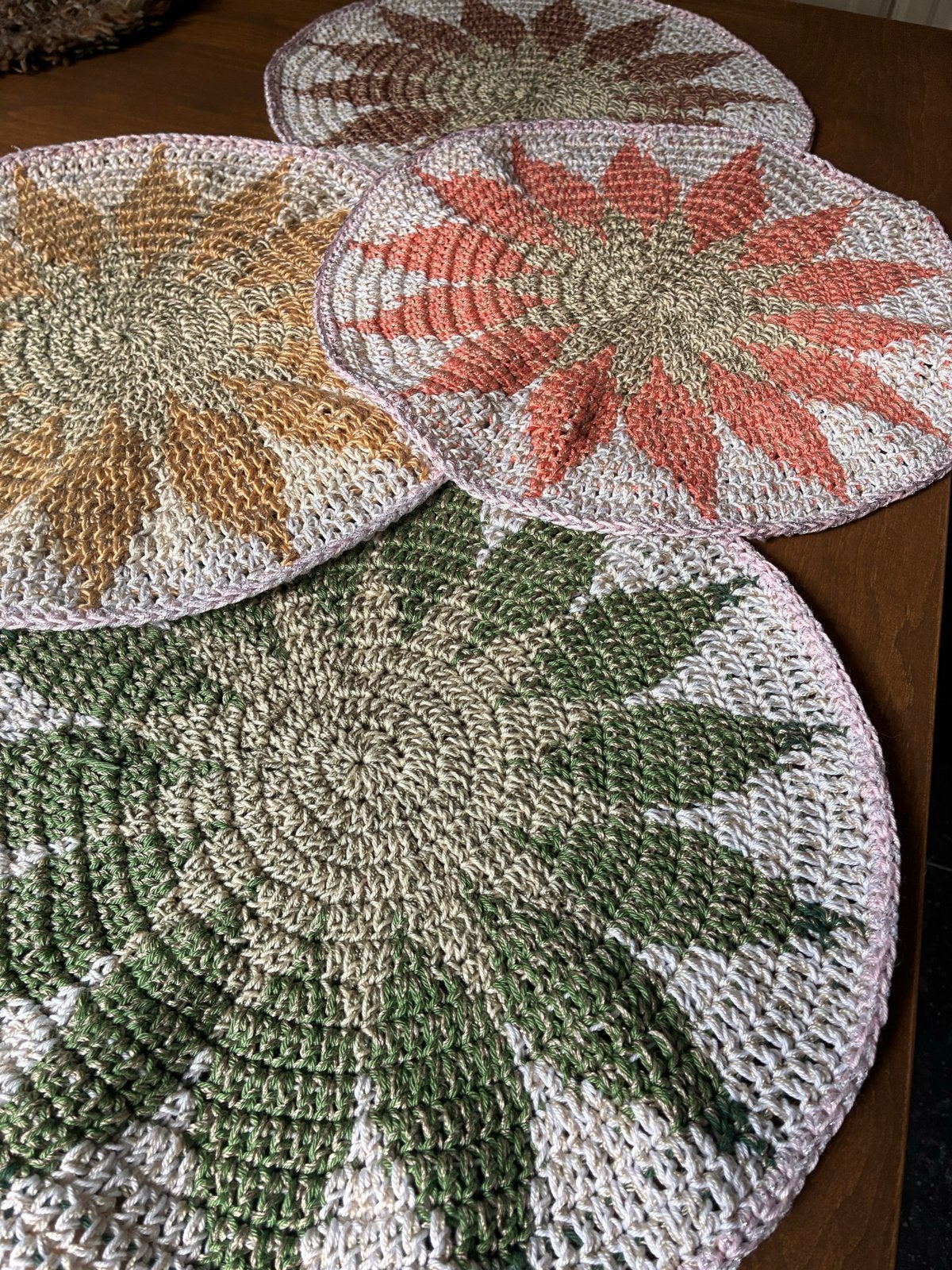 Handgemaakt Gehaakte placemats verschillende kleuren 4stuks, Overige merken, Textiel, Overige typen, Vintage