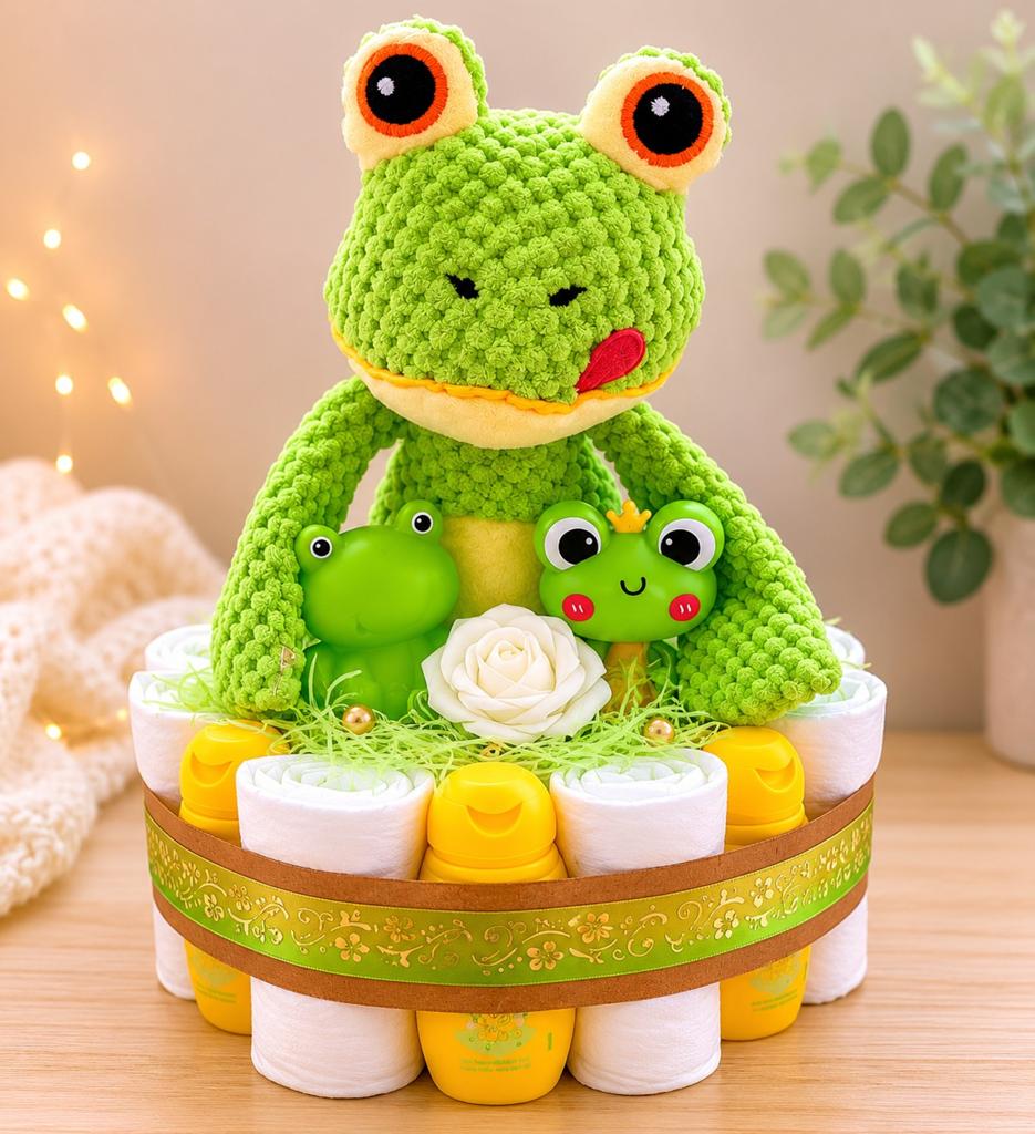 Luiertaart Kikker Kraamcadeau met Knuffel en Zwitsal, Ophalen of Verzenden, Nieuw, Kraamcadeau