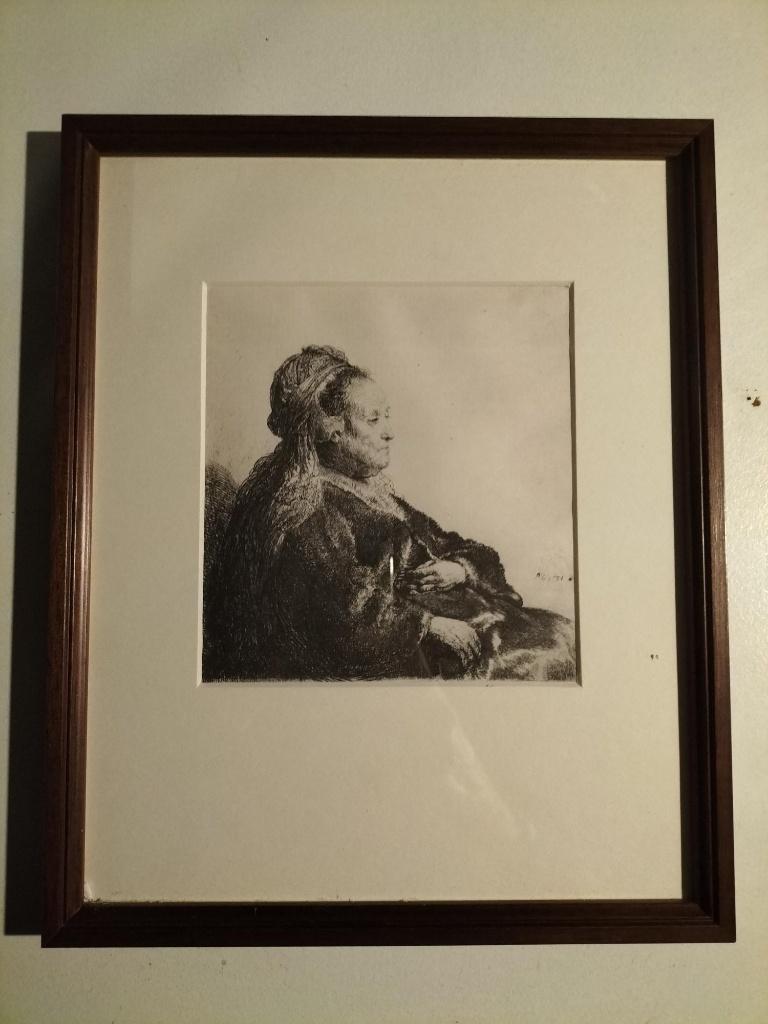 Ets van Rembrandt van Rijn, Antiek en Kunst, Ingelijst, Ets, Portret, 1600 - 1699