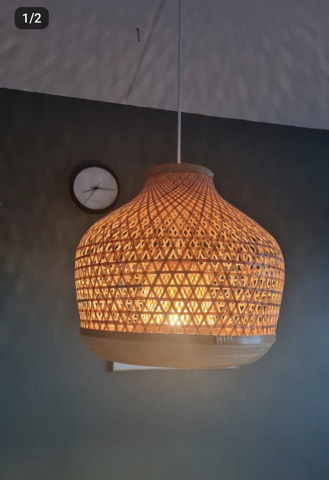 IKEA Luchtige Bamboe Hanglamp - Sfeervolle Verlichting, Ophalen, Zo goed als nieuw, Natuurlijk materiaal, Boho, Scandinavisch, Natuurlijk
