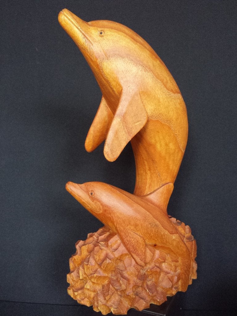 Houten Sculptuur DOLFIJNEN <> Handwerk ca 31 cm hoog, Antiek en Kunst, Ophalen of Verzenden, 20 - 50 cm, Zeeleven, Beeld