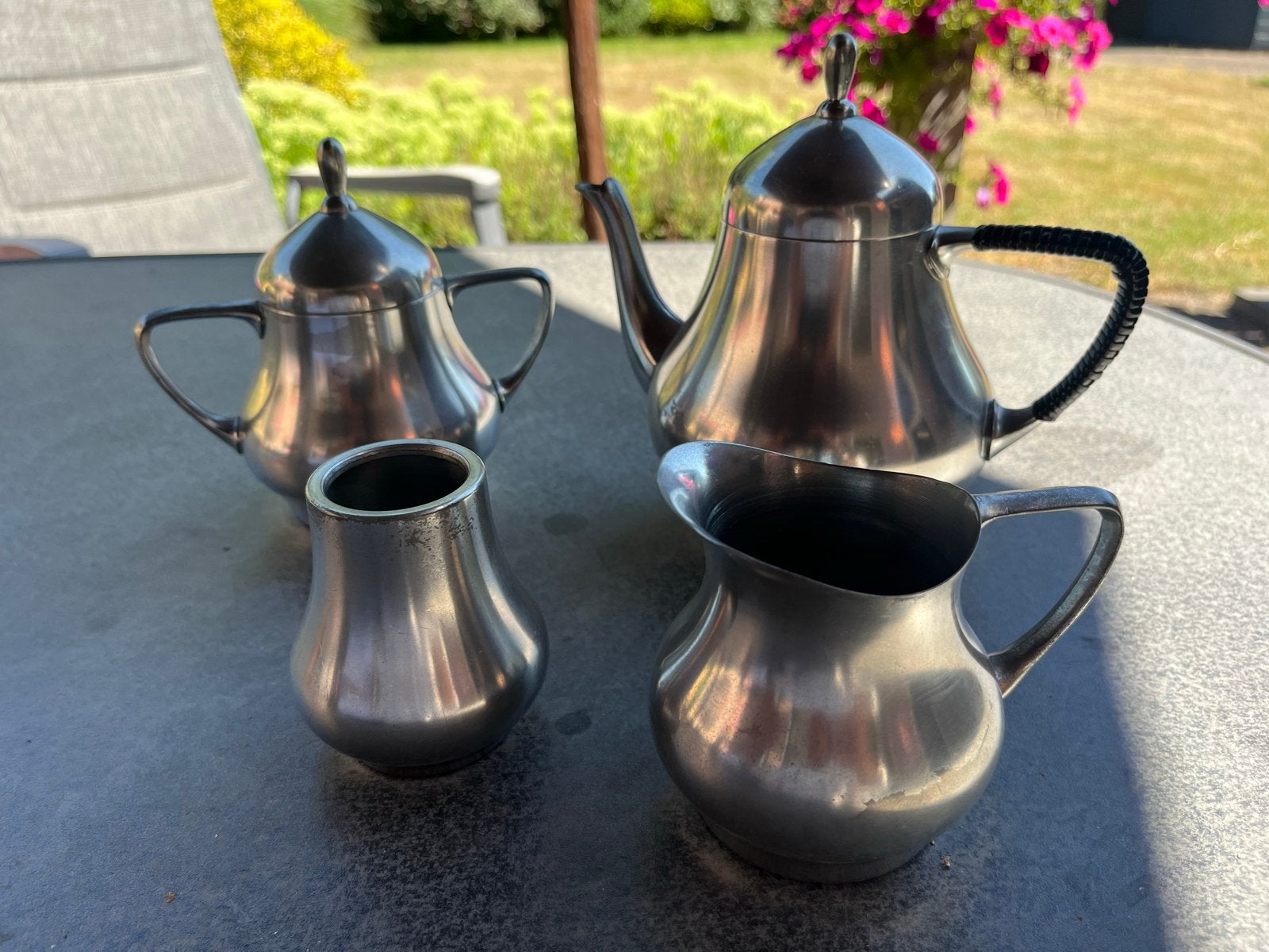 Vintage tinnen theeservies - 4-delig, Antiek en Kunst, Ophalen