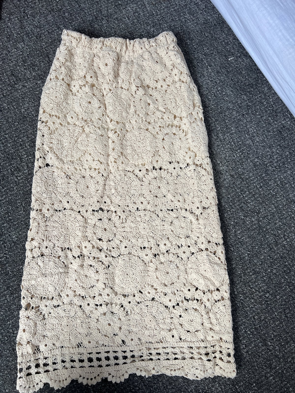 Vintage gehaakte maxi rok, crème, maat S ,M, Kleding | Dames, Rokken, Maat 38/40 (M), Beige, Ophalen of Verzenden, Zo goed als nieuw
