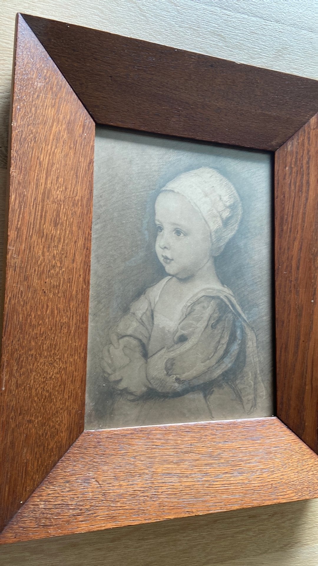 Antieke tekening van kind, toegeschreven aan Van Dyck, Ophalen of Verzenden, Tekening, Potloodtekening, Achter glas