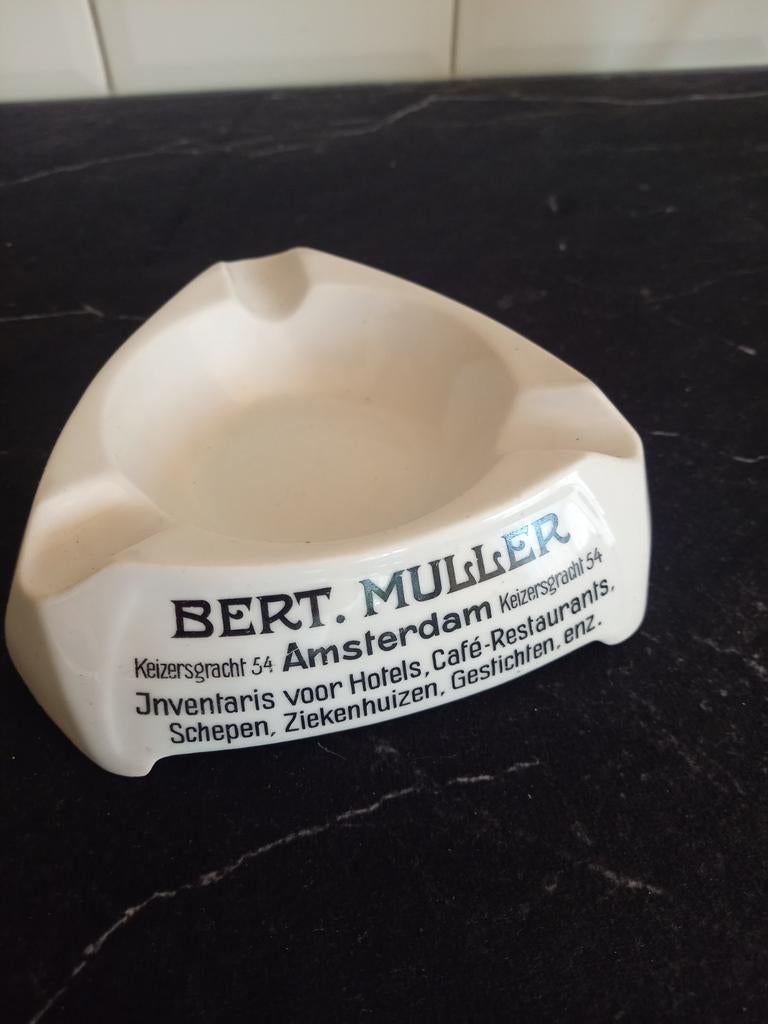 Antieke asbak hotelporselein Muller A'DAM COLLECTORS ITEM, Ophalen of Verzenden