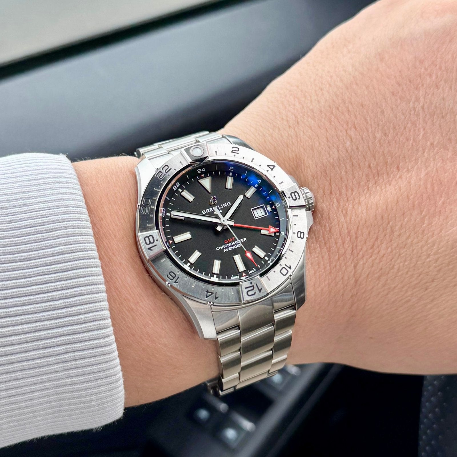 Breitling Avenger GMT 44 – A32320101B1X1 + Stalen Band, Ophalen, Staal, Staal, Breitling