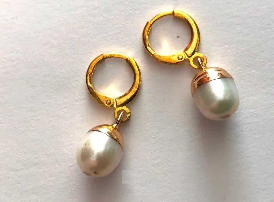 Mooie Vintage echte Zuidzee parel oorbellen deels verguld, Sieraden, Tassen en Uiterlijk, Overige materialen, Overige kleuren