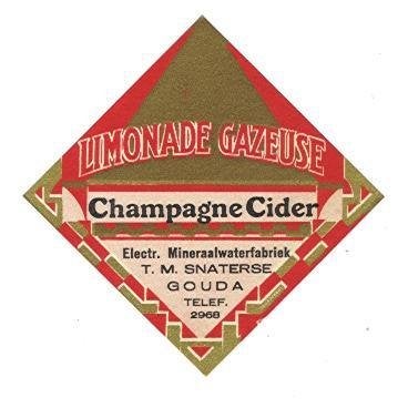 Oud Limonade etiket T.M. Snaterse Gouda, Champagne Cider(02), Verzamelen, Ophalen, Nieuw, Overige typen