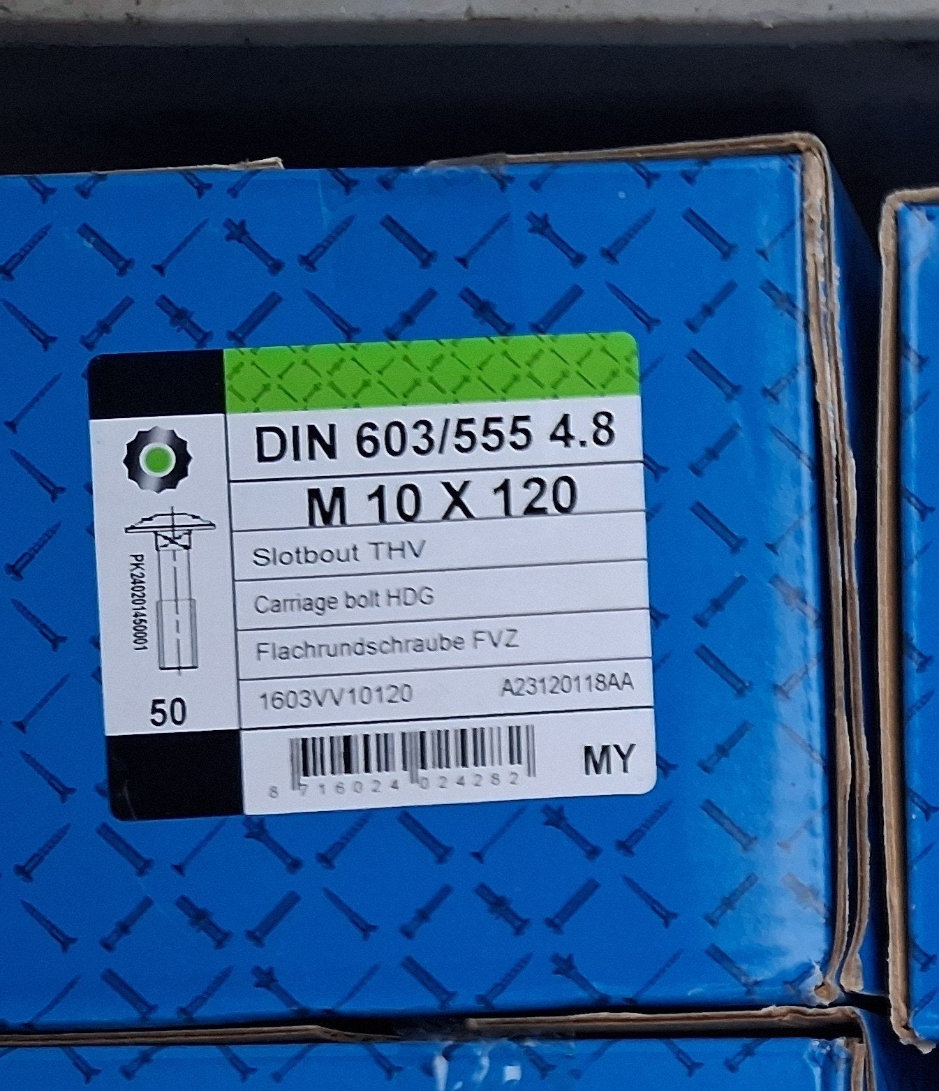 Slotbout M10 x 120 - DIN 603/555 4.8 - 50 stuks 6 dozen, Ophalen, Nieuw, 100 tot 250 mm, Bouten of Moeren