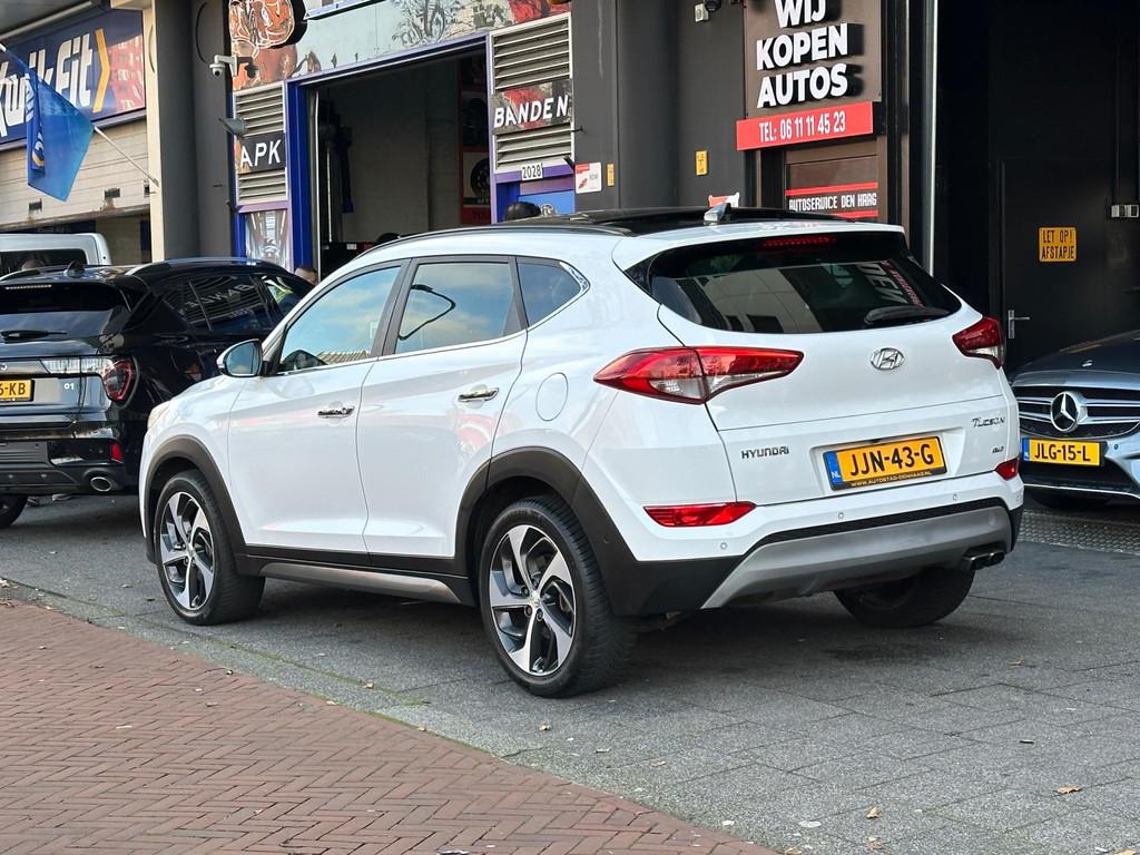 Hyundai Tucson 1.6 T-GDi i-Motion 4WD Aut Leer Navi Pano Cam, Gebruikt, Wit, Leder, Bedrijf