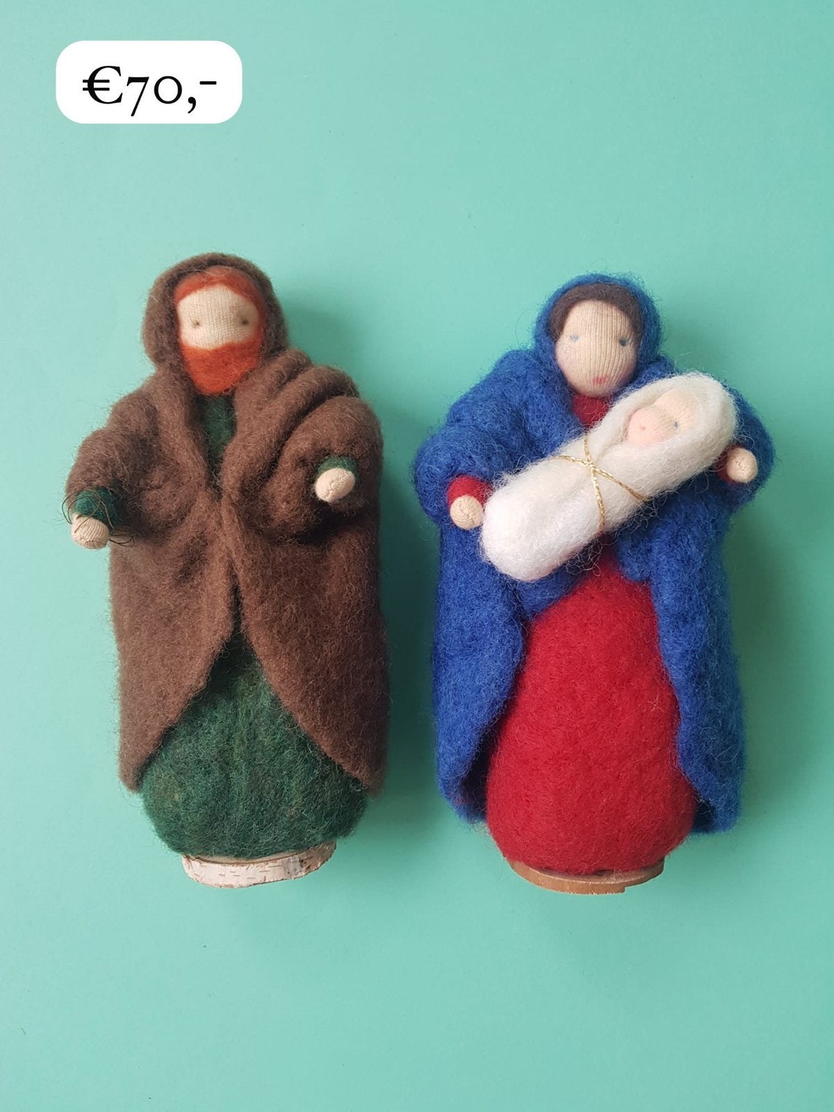 Seizoenstafel figuren 100% wolvilt: Maria, Jozef en kindeke, Ophalen of Verzenden, Zo goed als nieuw, Beeld(je), Christendom | Katholiek