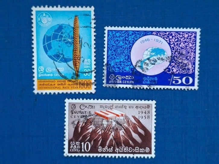 Postzegel Ceylon Sri Lanka 1958 ev 3 losse zegels 08-07, Postzegels en Munten, Postzegels | Azië, Ophalen of Verzenden, Gestempeld