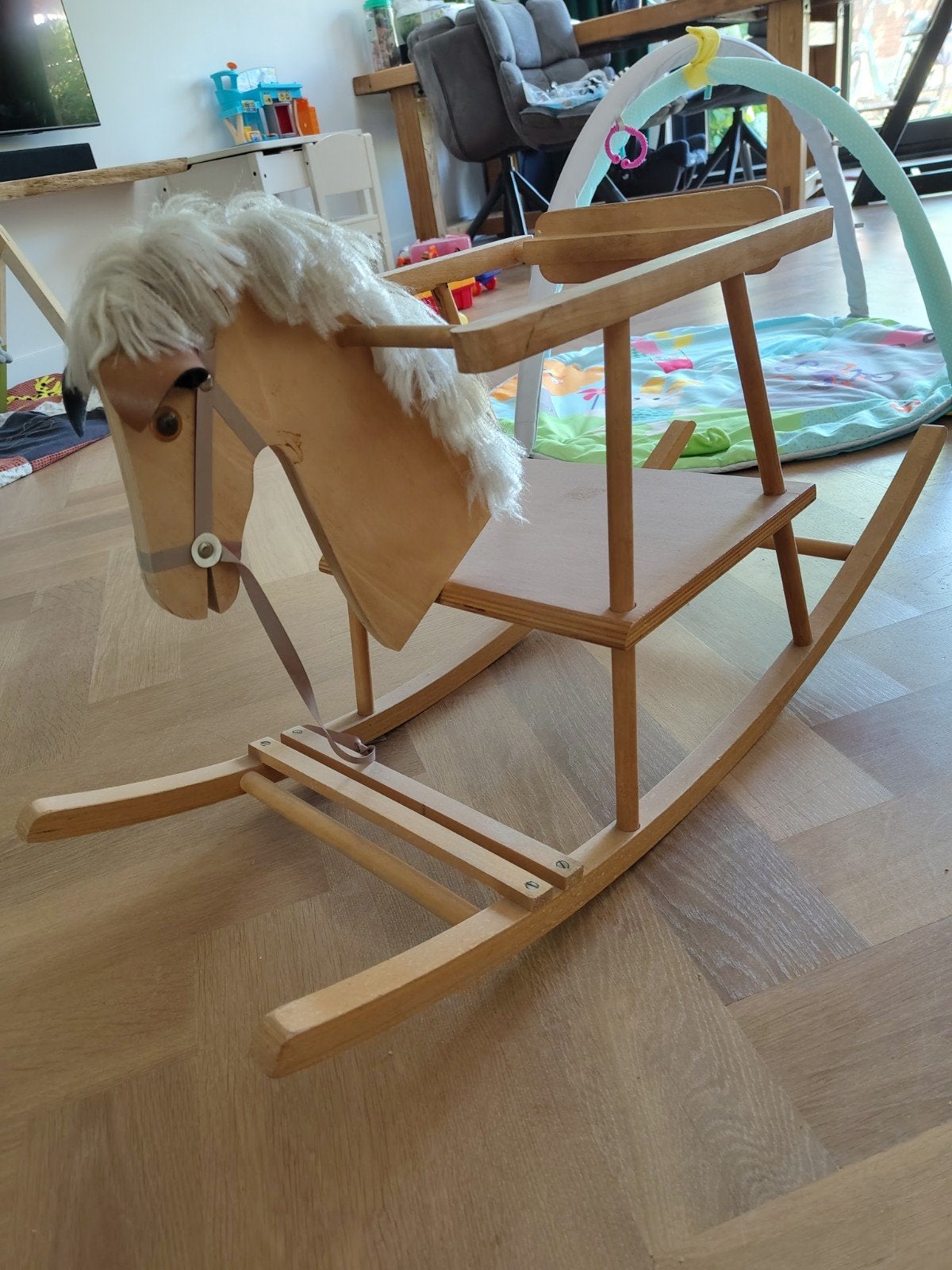 Vintage Houten Hobbelpaard met Zachte Manen, Ophalen, Gebruikt