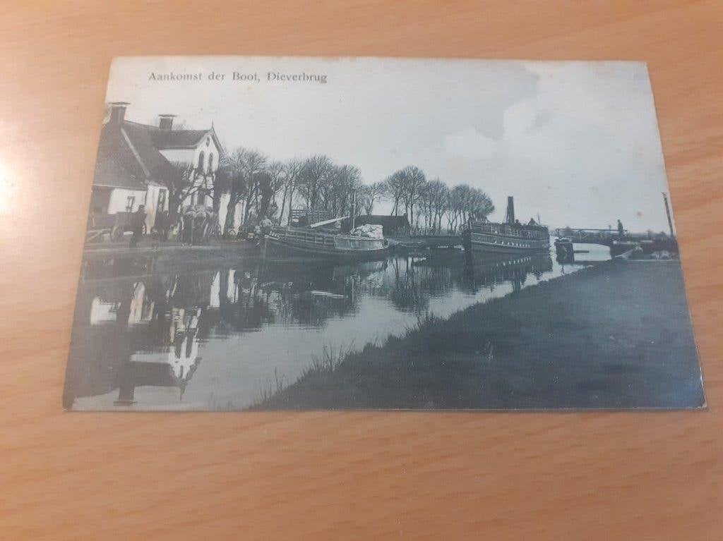 Dieverbrug aankomst der boot   1907, Ophalen of Verzenden, Voor 1920, Gelopen, Drenthe