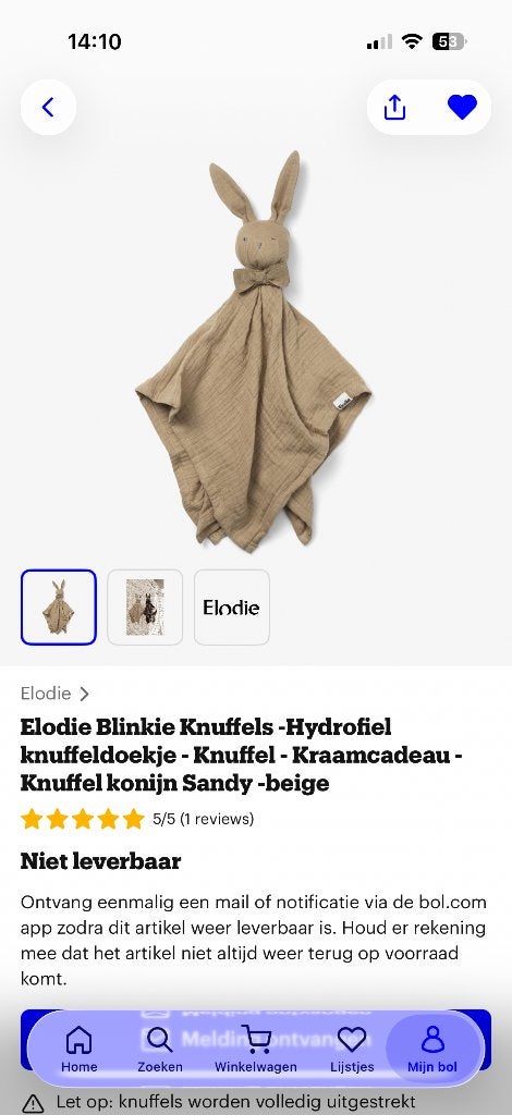 Op zoek ! Elodie knuffeldoek Sandy, Ophalen of Verzenden, Zo goed als nieuw