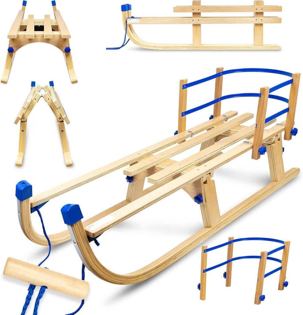 Nieuwe houten slee met rugleuning en trekkoord, Kinderen en Baby's, Speelgoed | Buiten | Sleeën, Ophalen, Rugleuning, Nieuw, Hout