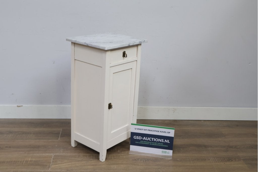 Antiek Witte Bijzettafel met Marmeren Blad, Huis en Inrichting, Tafels | Bijzettafels, Ophalen of Verzenden, Niet ingevuld, Niet ingevuld
