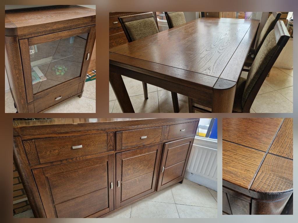 Mooie, landelijk eiken set: dressoir, tafel & stereo kast, Ophalen, Gebruikt, Landelijk, klassiek, eikenhout, 4 tot 6 stoelen