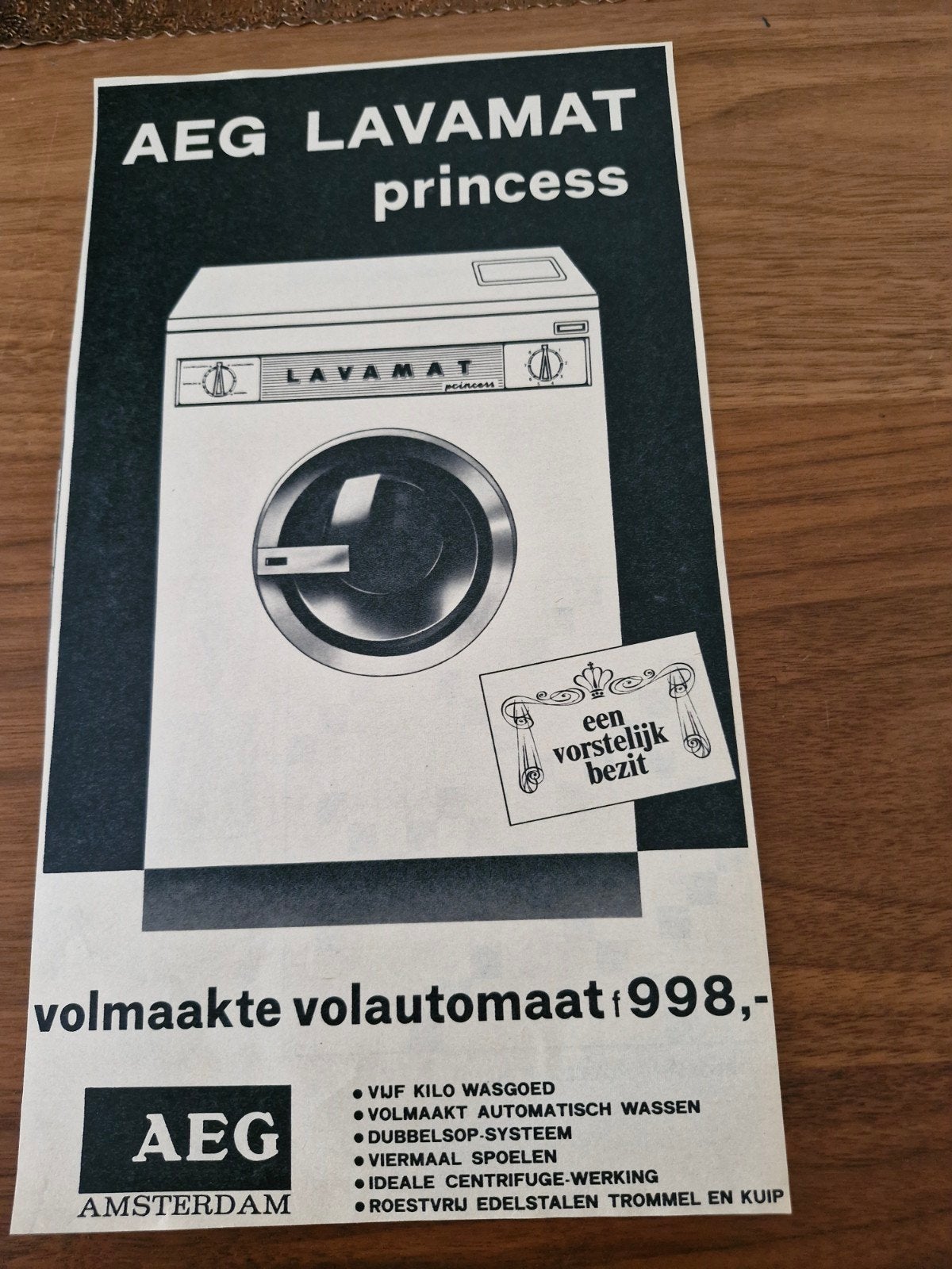 AEG Lavamat Princess Volautomaat Wasmachine Advertentie, Verzamelen, Ophalen of Verzenden, 1980 tot heden, Tijdschrift