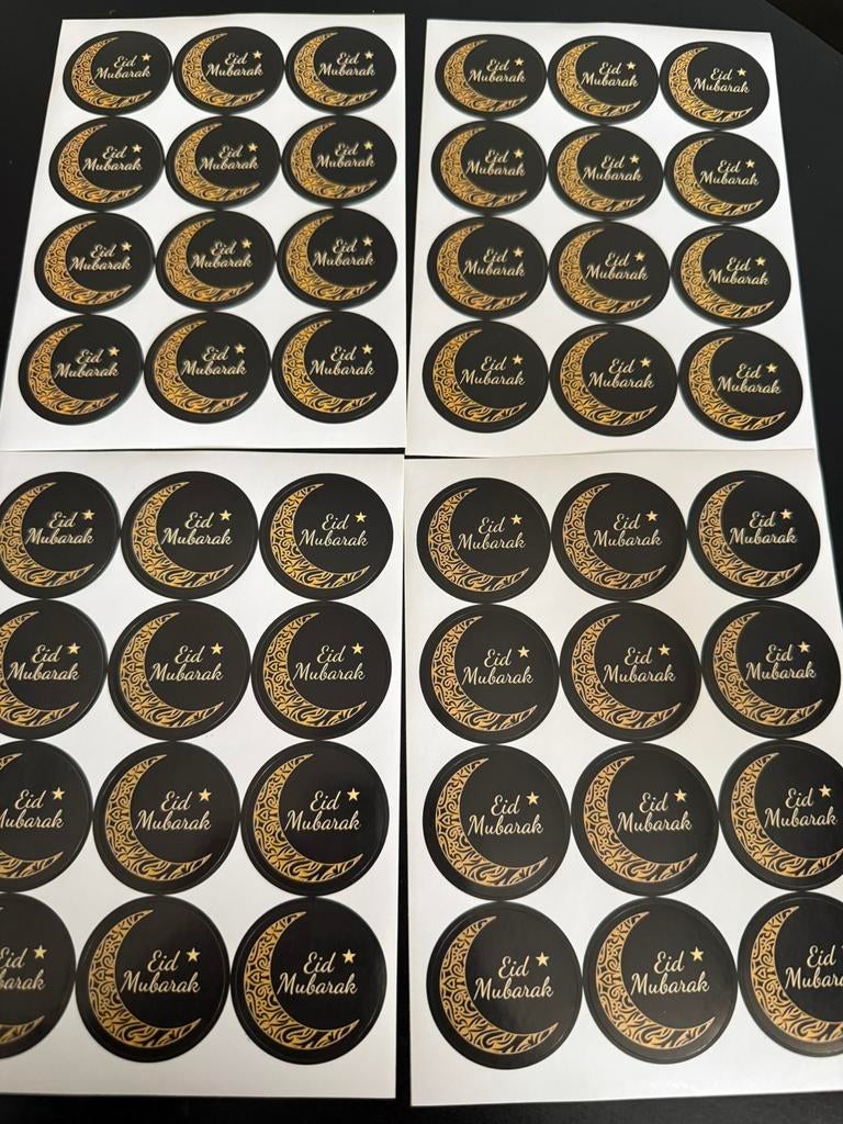 Eid mubarak stickers zwart goud 48 stuks, Hobby en Vrije tijd, Taarten en Cupcakes maken, Ophalen of Verzenden, Nieuw, Taarten of Cupcakes