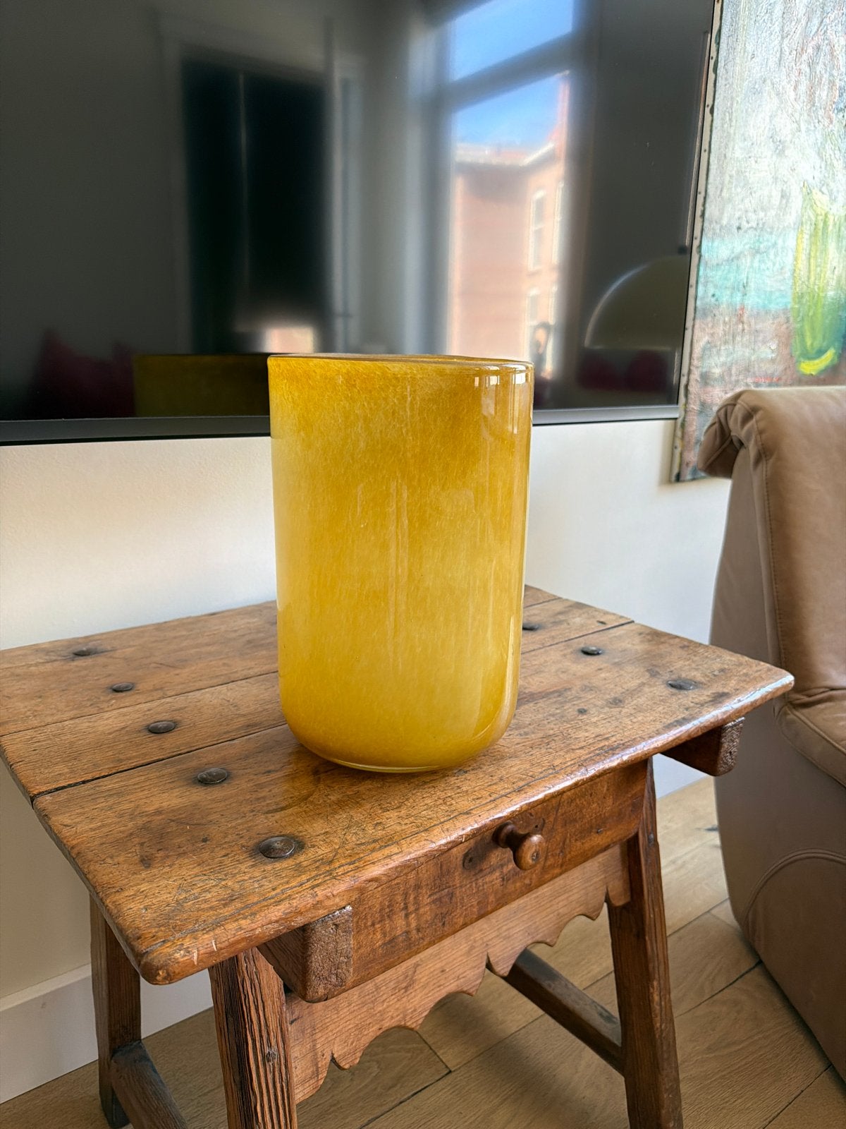 Gele glazen vaas - 28cm hoog - Perfecte staat, Huis en Inrichting, Woonaccessoires | Vazen, Ophalen