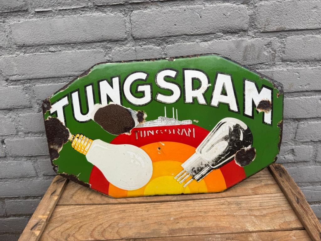 Tungsram lampen emaille reclamebord, Ophalen