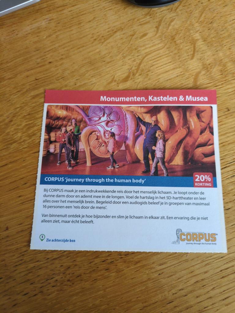 Kortingsbon voor Corpus, 20 % korting, Tickets en Kaartjes, Drie personen of meer, Kortingskaart