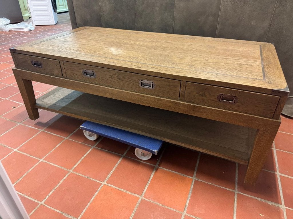 SALONTAFEL Eichholtz Military SMOKED OAK 140 x 70, Ophalen, Gebruikt, 100 tot 150 cm, Eichholtz