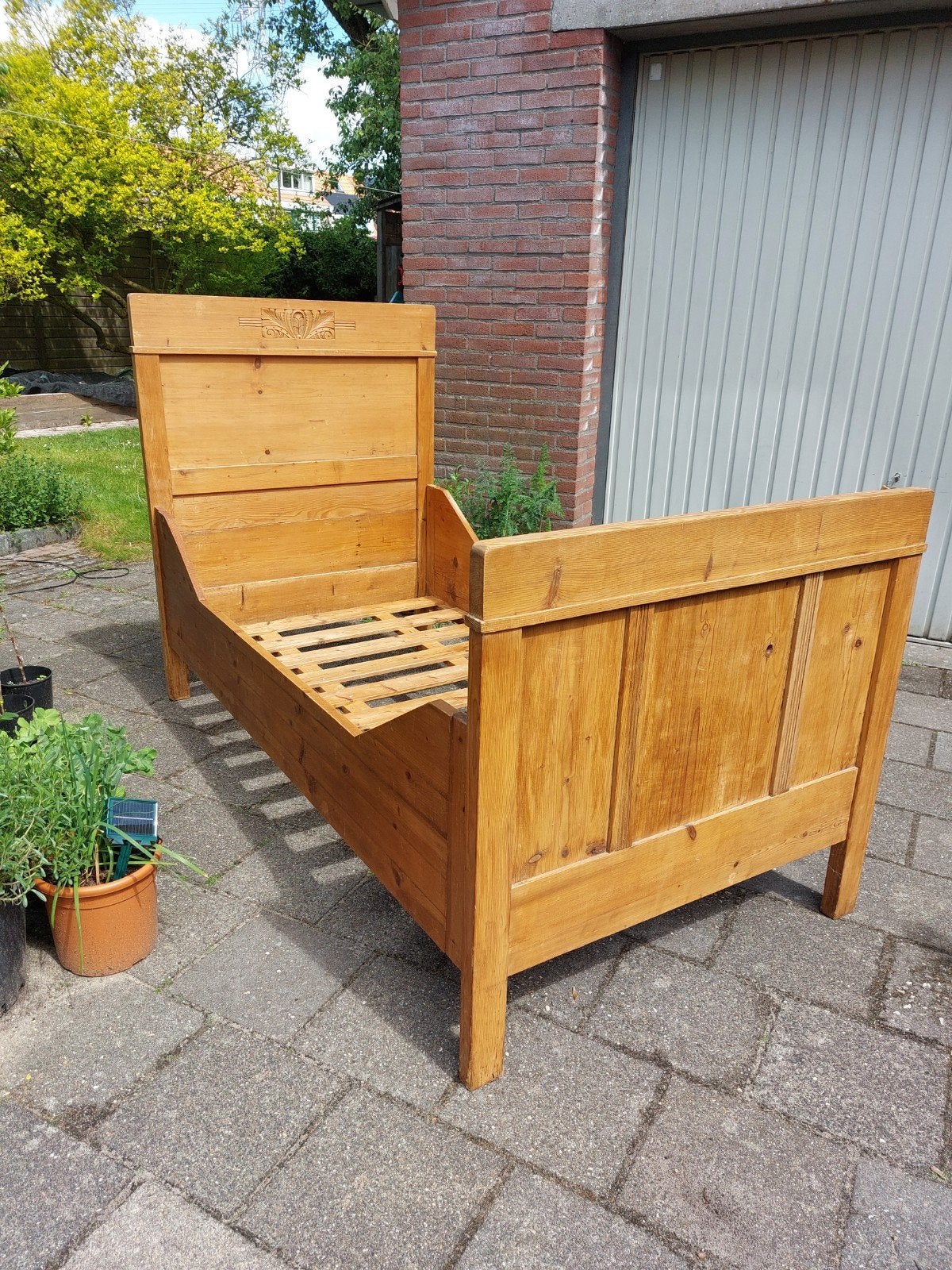 Prachtig oud grenen ledikant/ bed eenpersoons, Ophalen, Gebruikt, Eenpersoons, 190 cm of minder