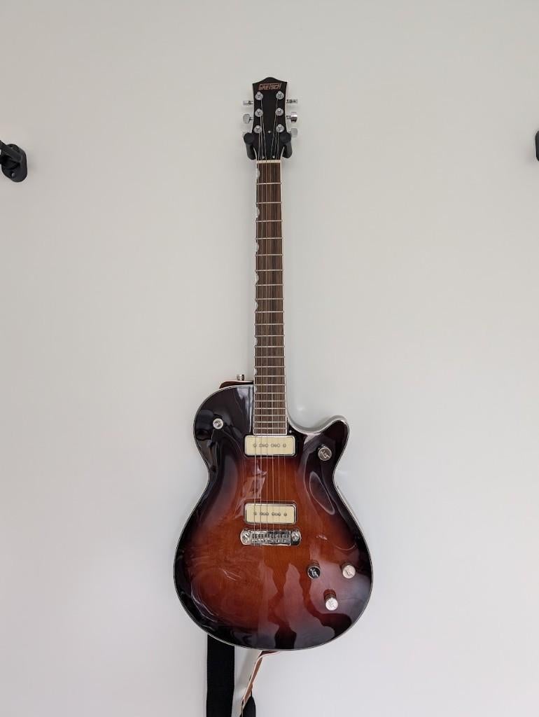 Gretsch G5210-P90 single barrel burst, Muziek en Instrumenten, Snaarinstrumenten | Gitaren | Elektrisch, Zo goed als nieuw, Semi-solid body