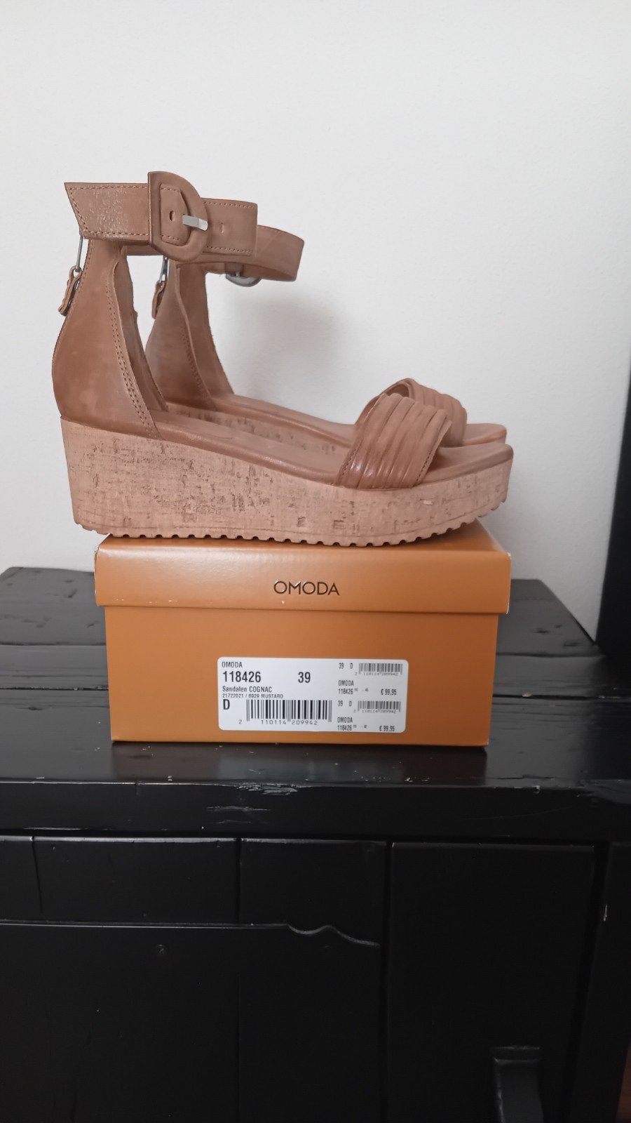 O'MODA cognac sandalen met sleehak maat 39, O'MODA, Bruin, Zo goed als nieuw, Sandalen of Muiltjes