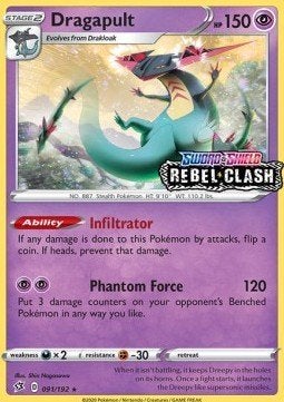 Dragapult – 091/192 – Rebel Clash – GD, Ophalen of Verzenden, Nieuw, Losse kaart