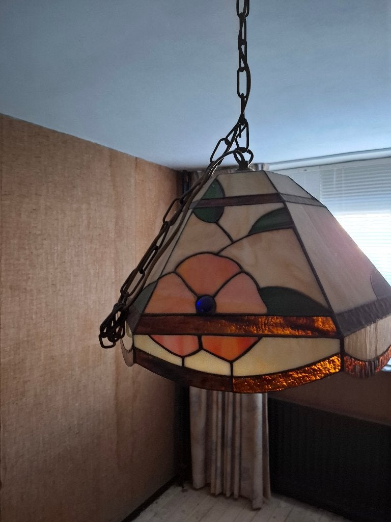 Tiffany hanglamp, Huis en Inrichting, Lampen | Hanglampen, Gebruikt, Vintage, Ophalen of Verzenden, Glas