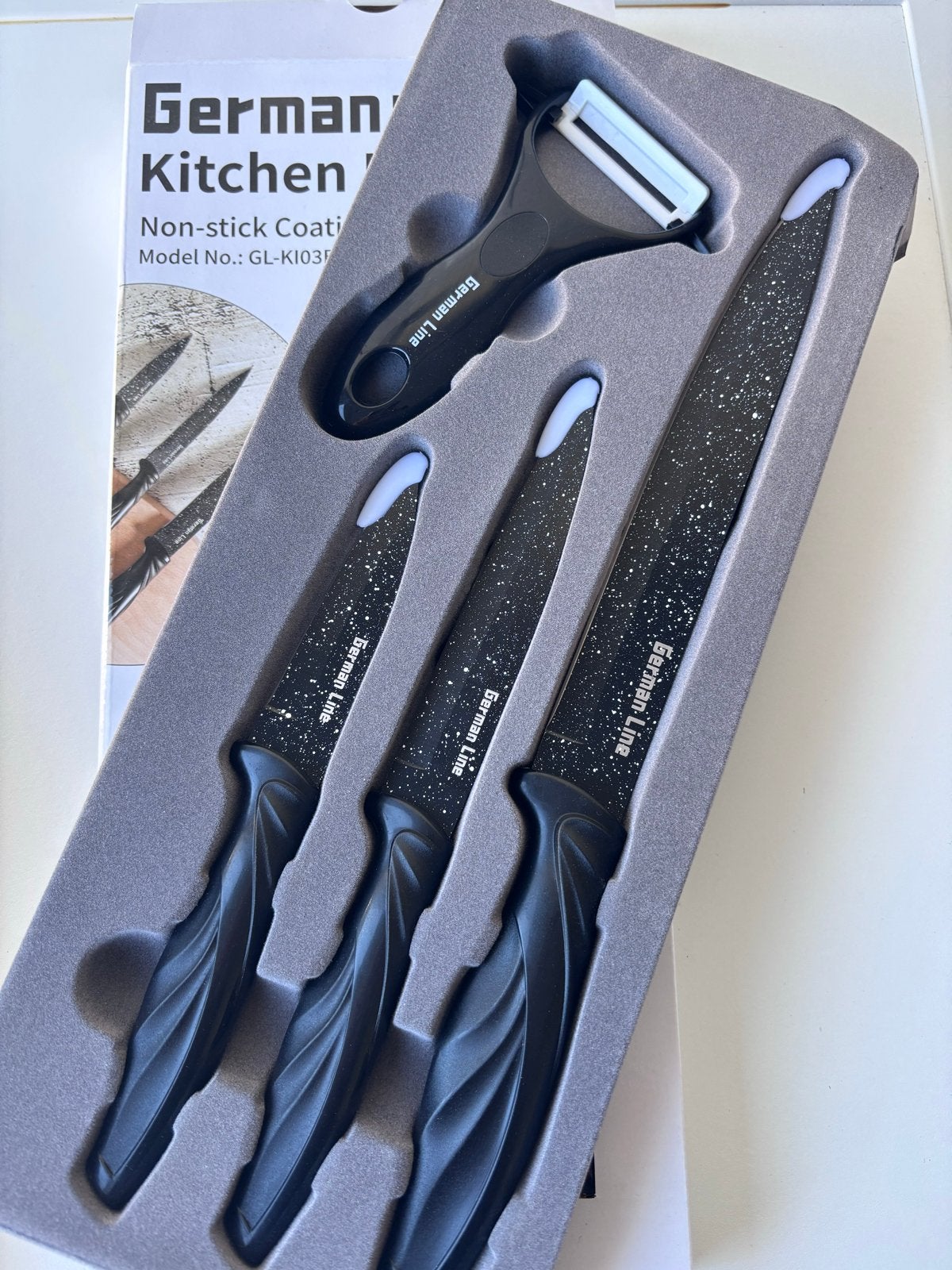 Nieuwe German Line Messenset met Schilmesje - Non-stick Coat, Ophalen of Verzenden, Nieuw, Rvs of Chroom, Bestekset