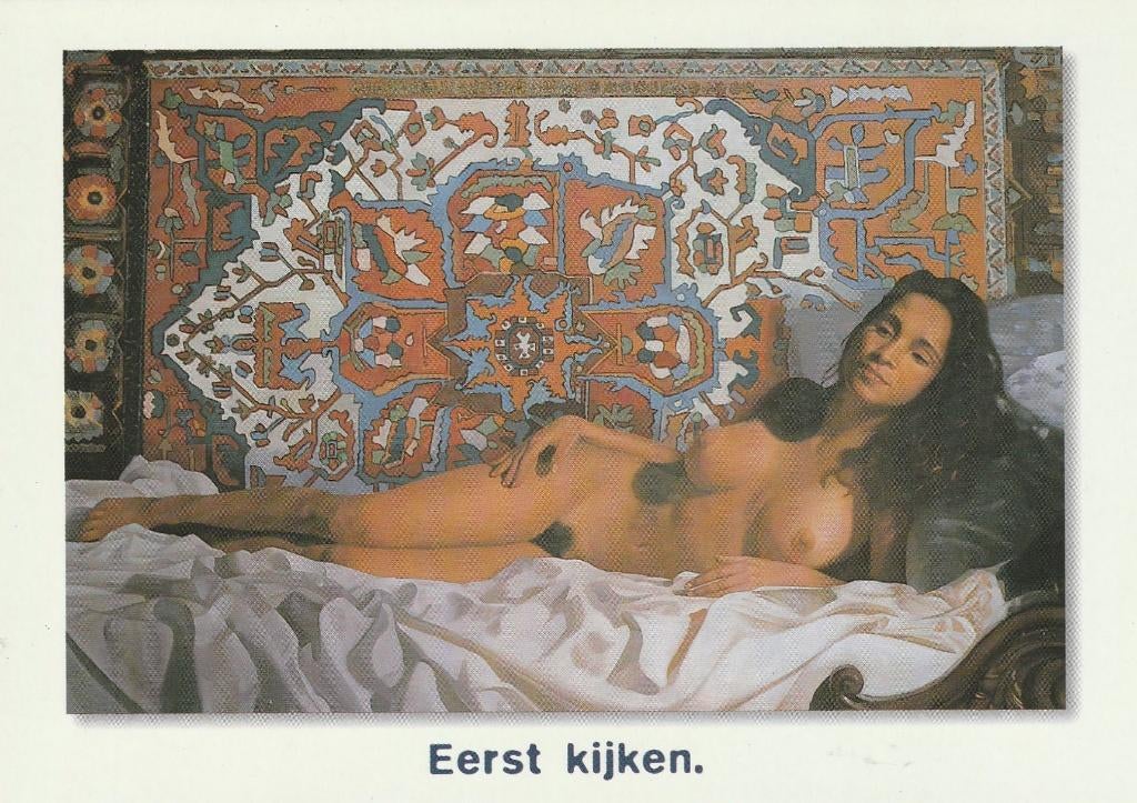 Eerst kijken -schilderij uit de Kunstfabriek - blote dame, Verzenden, 1980 tot heden, Ongelopen, Cultuur en Media