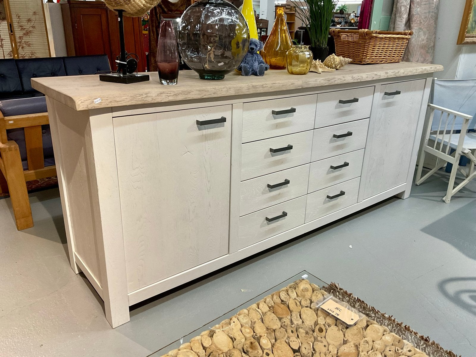 Massief houten dressoir met 4 cm dik tafelblad # 406, Ophalen, Massief hout, Gebruikt, 200 cm of meer