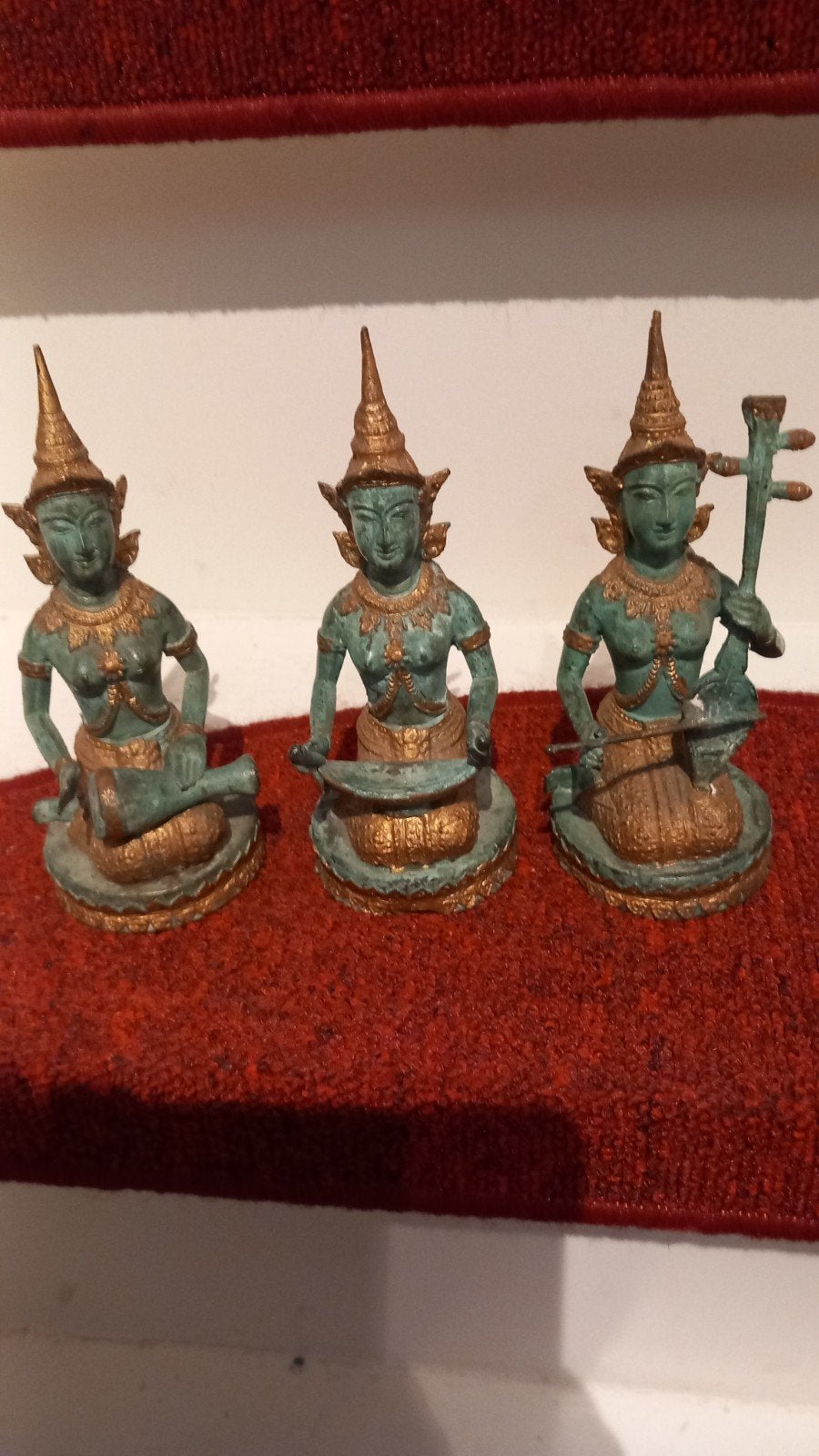 Set van 3 vintage Thaise bronzen tempelmuzikanten, Ophalen of Verzenden