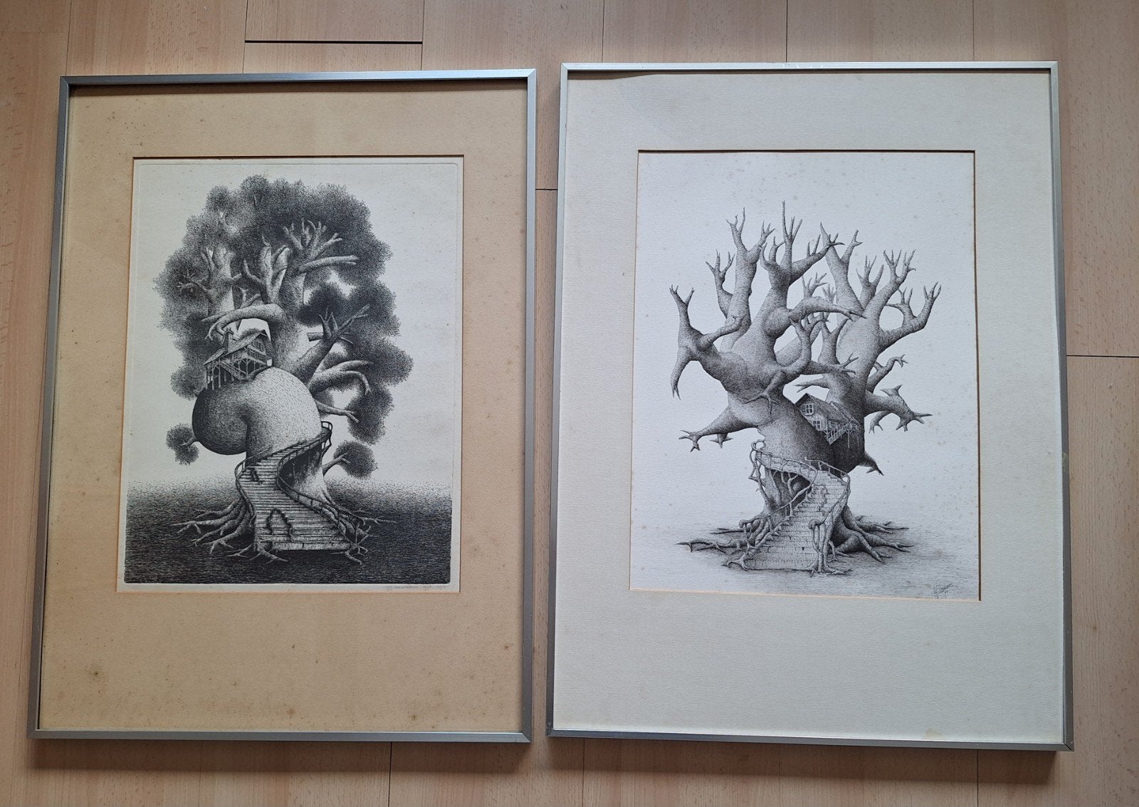 twee surrealistische boomtekeningen G.J. Verschuren, 197, Ophalen
