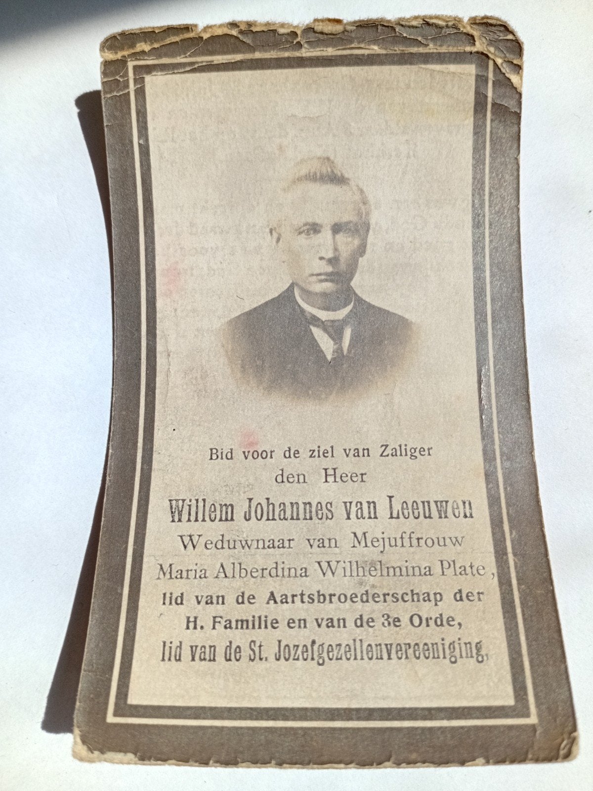Oud Bidprentje Willem Johannes van Leeuwen 1923, Verzamelen, Bidprentjes en Rouwkaarten, Ophalen of Verzenden