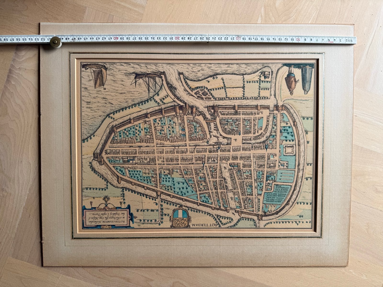 Prachtige stadsplattegrond Rotterdam, Antiek en Kunst, Kunst | Etsen en Gravures, Ophalen, Stadsgezicht, Gravure, Met passe-partout
